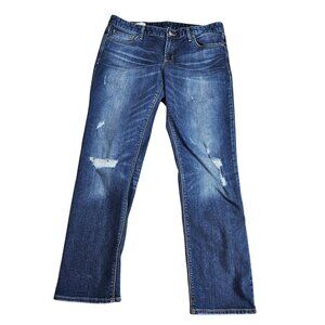 Gap 1969 Real Straight Jeans Womens 32 R Blue Wash Distressed Thunderstruck